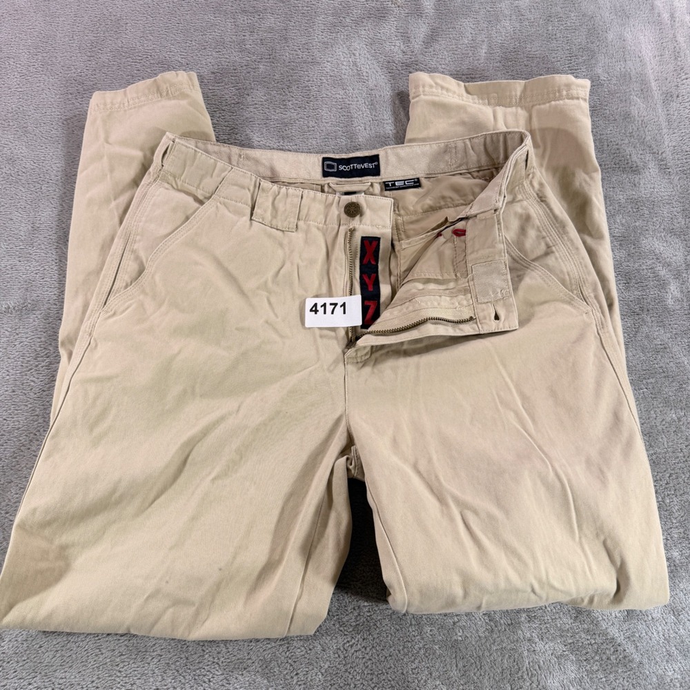 SCOTTEVEST Chino Pants Mens 32 Khaki Tan TEC Travel Utility Cotton Twill